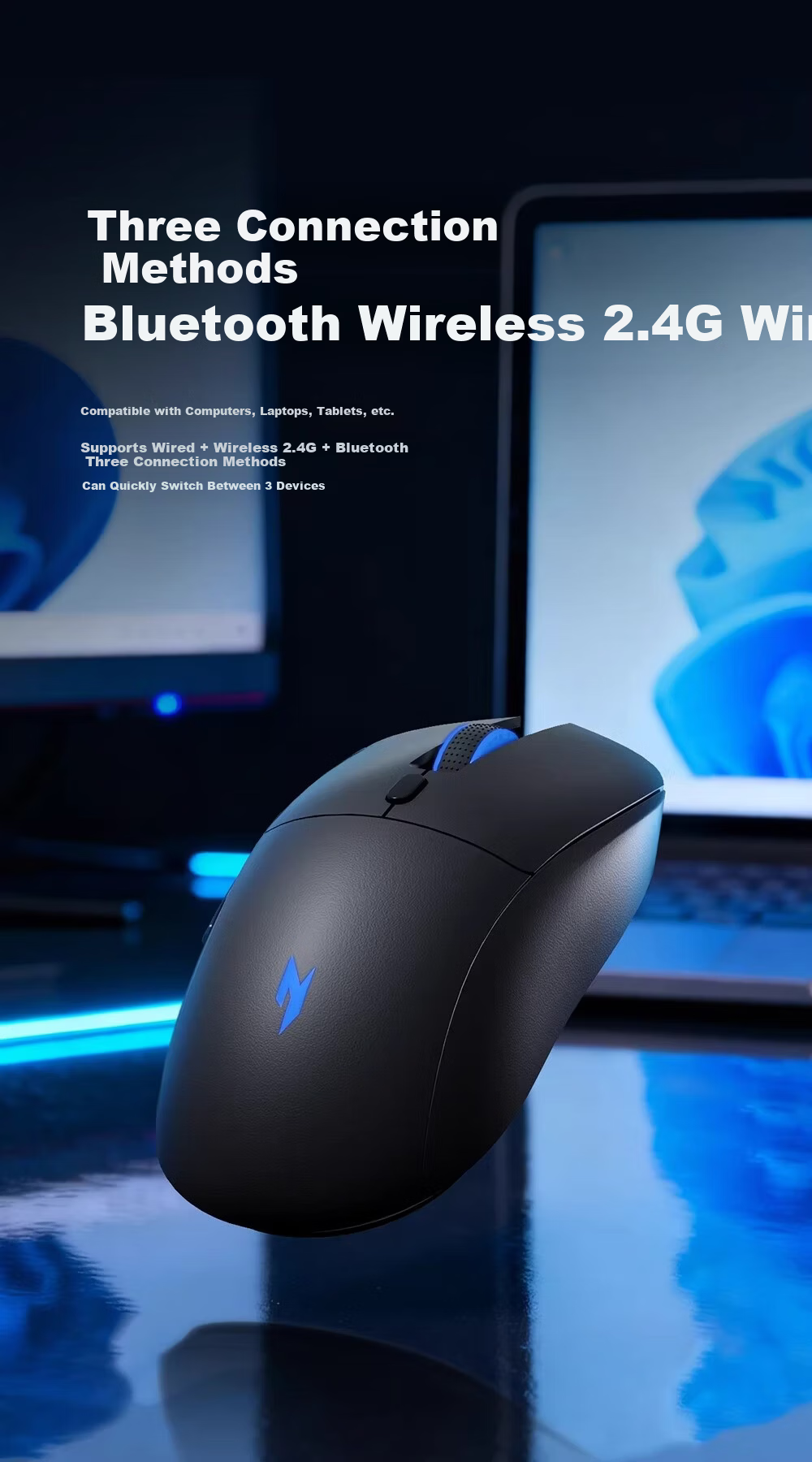 Acer Three-Mode Gaming Mouse RGB Lighting Silent Click Rechargeable Wireless Bluetooth Wired Ergonomic OMR319 Rose Red 6