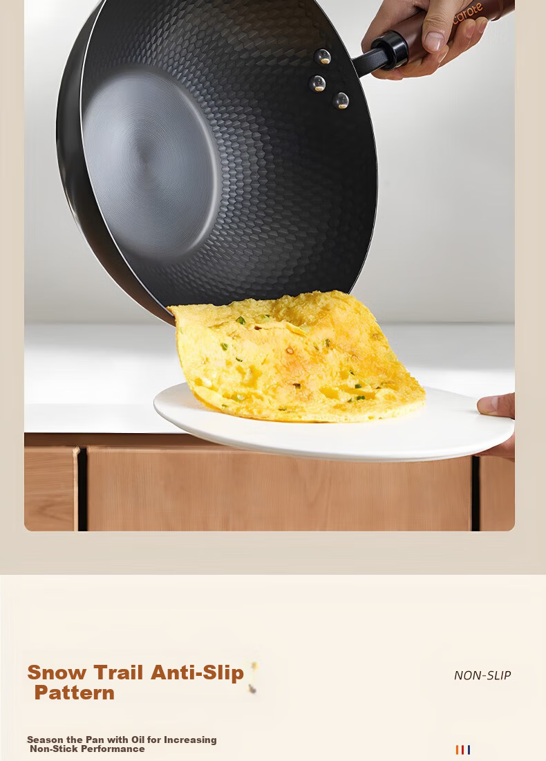 Carote 32cm Titanium-Free Coating Iron Wok Non-Stick Stir Fry Pan for Home Use Compatible with Gas and Induction Cooktops 7