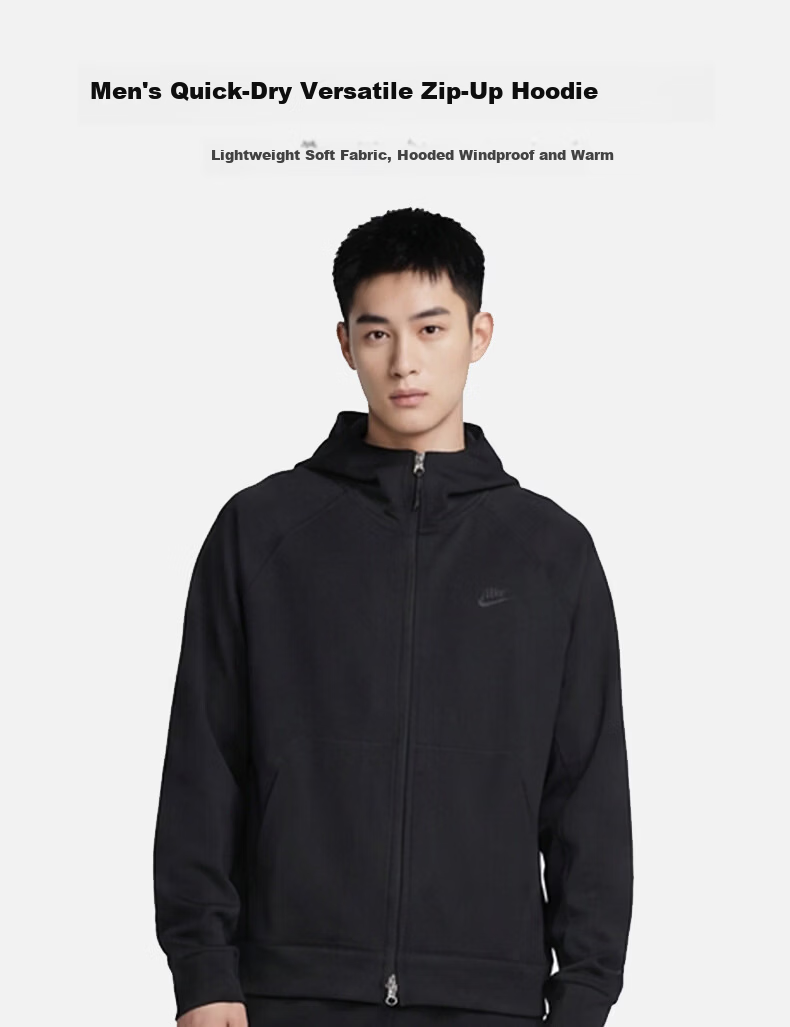 NIKE Men's Summer New Cotton-Feel Quick-Dry Sun Protection Hooded Jacket II1309-010 Black M 1