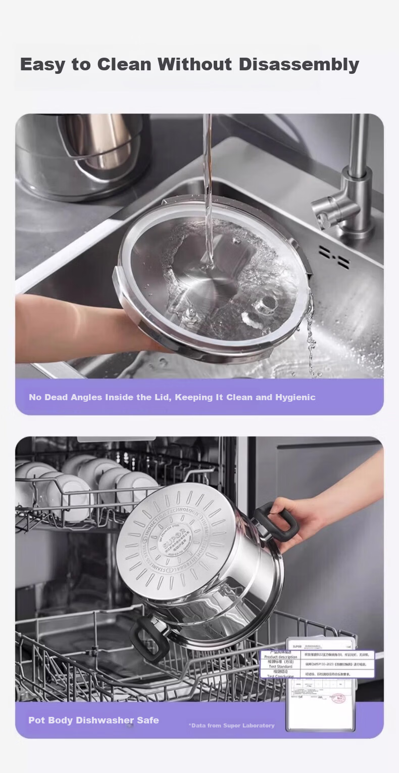 SUPOR 316L Stainless Steel Large Capacity Pressure Cooker Thickened Explosion-Proof Gas and Induction Cooker Compatible 22cm 6L 6