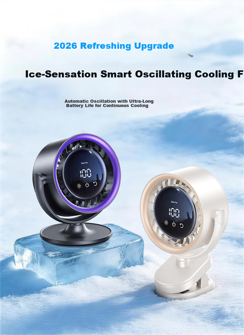 Kumeng Desktop Fan Cooling Small Portable Electric Fan Silent Digital Display Desktop Air Conditioner Circulation Fan Office Student Dormitory Long Battery Life USB Charging 12