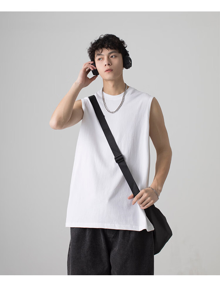 Muwei Men's Pure Cotton Vest Summer Heavyweight Breathable Skin-Friendly Casual Versatile Base Tank Top Simple Trendy Sleeveless T-Shirt 19