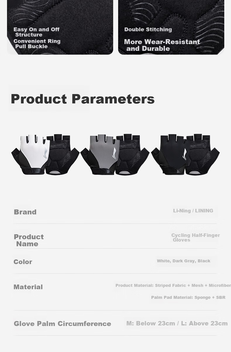 LI-NING Cycling Gloves Half Finger Summer Outdoor Mountain Bike Gloves Men Women Short Finger Fitness Gear 15