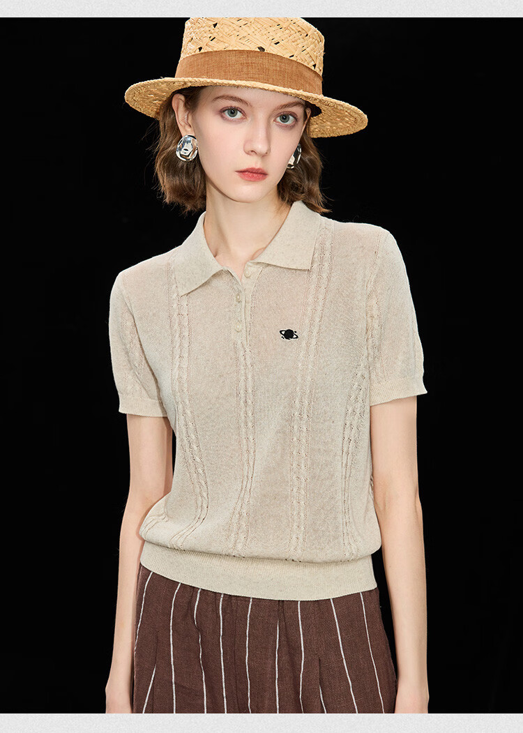 Wudao Summer Polo Collar Embroidered Pattern Short Sleeve Women's T-Shirt 2026 Latest Fashionable Top 12