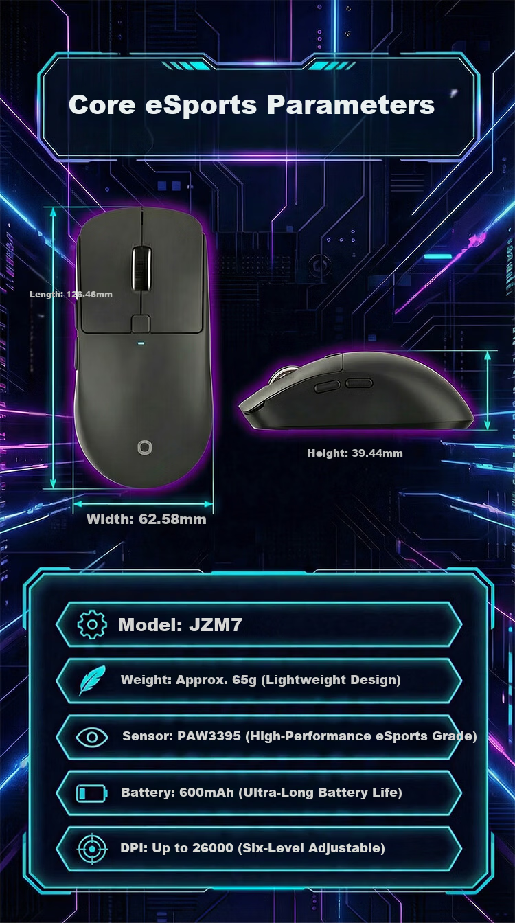 JD Jingzao M7 Gaming Edition 8000Hz Wireless 8K Gaming Office Tri-mode Ergonomic Laptop Mouse 3395 Sensor Black 9