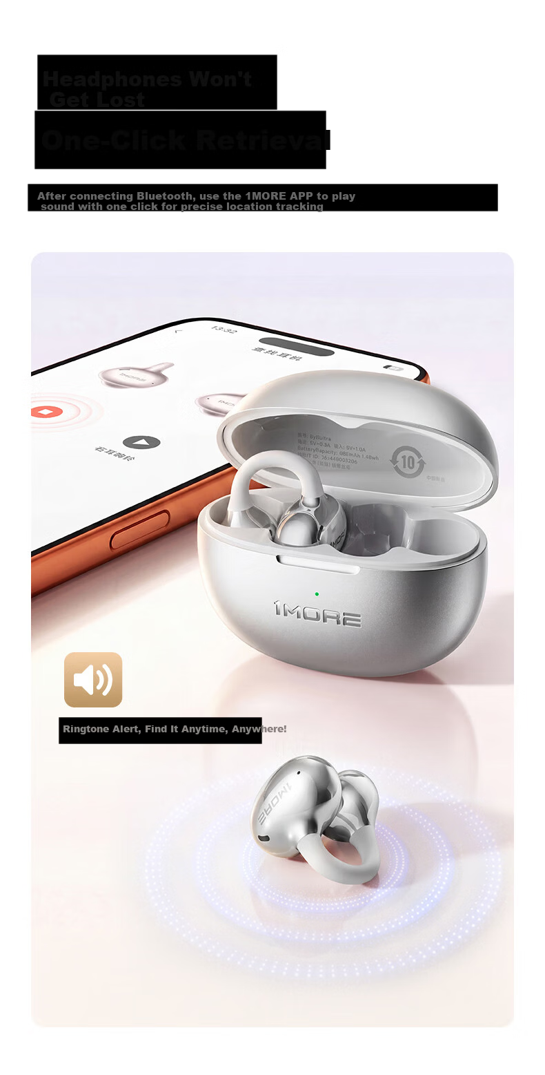 1MORE S20Ultra Bluetooth Ear Clip Bone Conduction Concept Open-Ear Noise Cancelling Headphones Pearl White 23