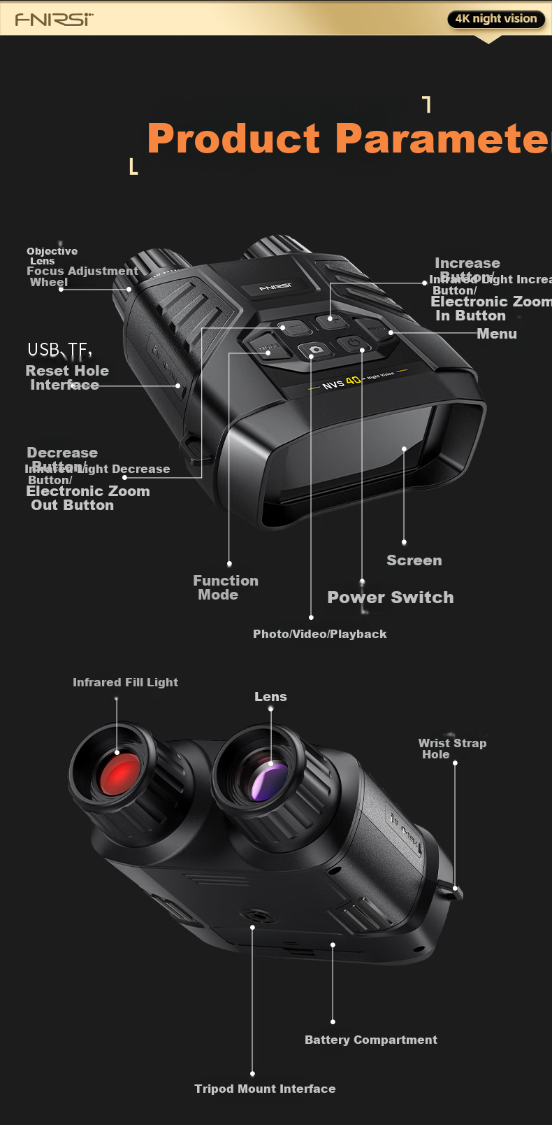 FNIRSI 4K Infrared Binocular Night Vision Device Full-Color HD Compact Portable Nighttime Imaging All-in-One Telescope 12