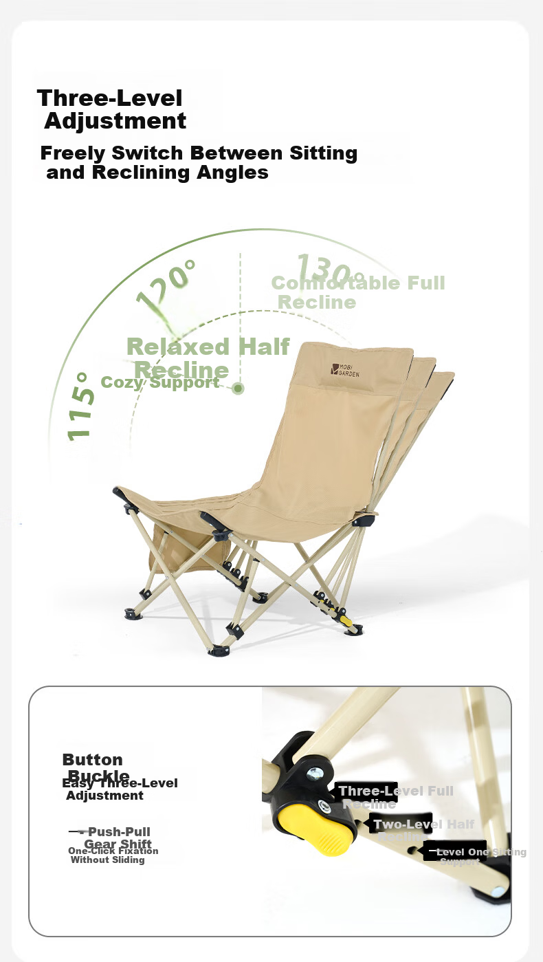 MOBIGARDEN Adjustable Folding Recliner Chair Outdoor Camping Picnic Nap NX25665014 Japanese Style Sand 1