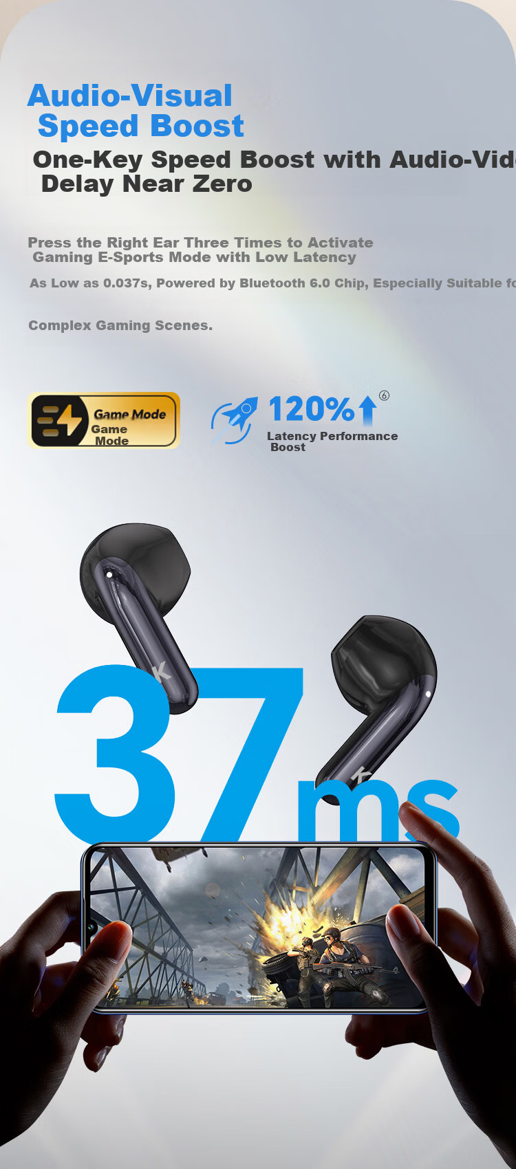 KUGOU M23 Bluetooth 6.0 Earphones Semi-In-Ear Wireless Music Gaming Low Latency Long Battery Life Noise Cancelling Compatible with Huawei Apple Xiaomi Men 13