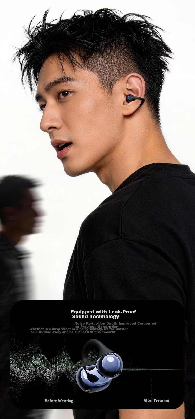 KUGOU 6.0 Bluetooth Earclip Wireless Earphones Open Bone Conduction Sports Running Music Gaming Long Battery Life Compatible with Huawei Apple Nova320 26