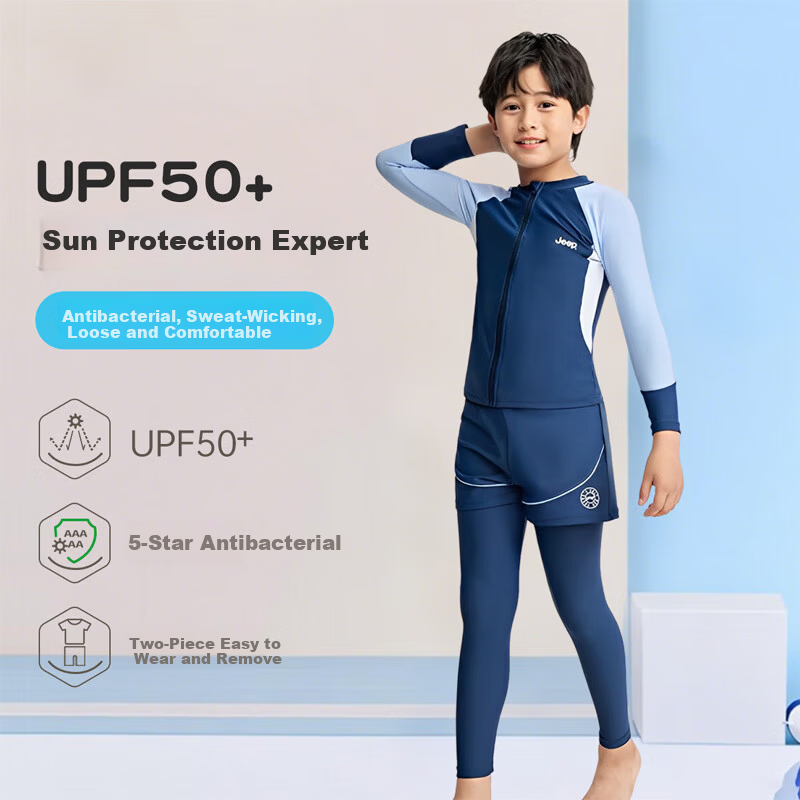 JEEP Boys' Swimwear Set Long Sleeve Top and Pants Sun Protection Rash Guard Active Blue Size 140