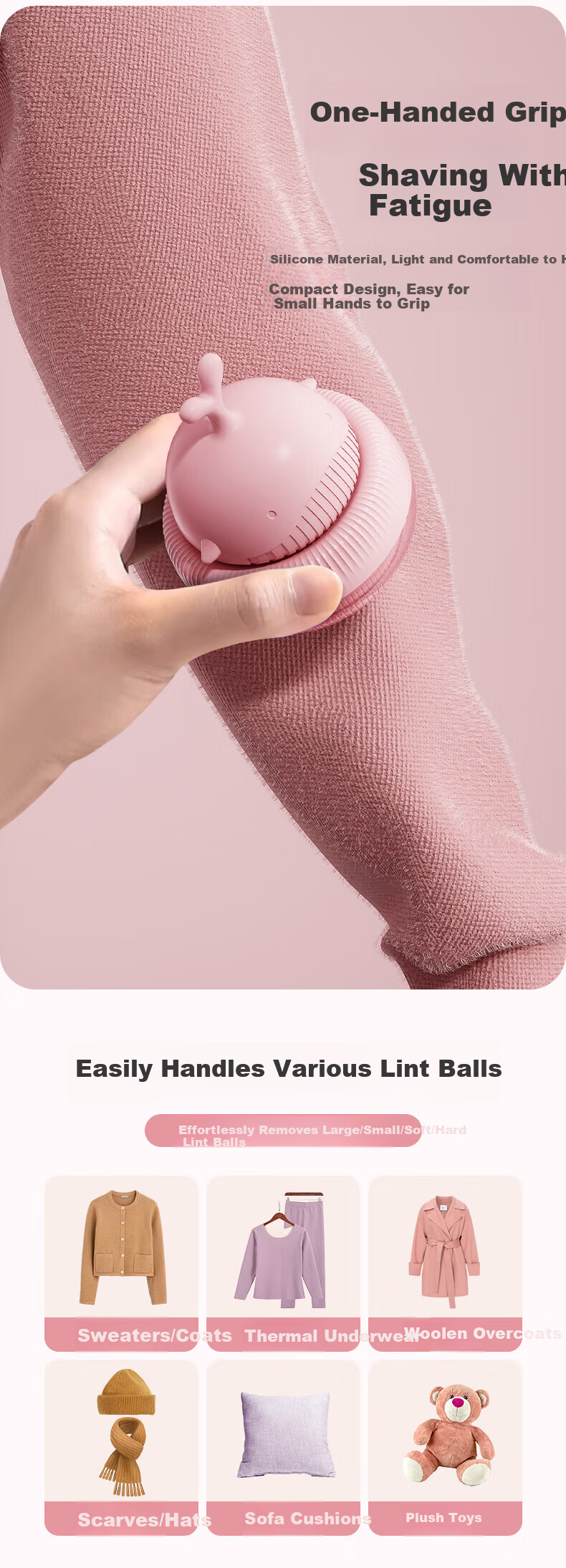 AUX Fabric Shaver Lint Remover Hair Trimmer Clothes Defuzzer Pilling Remover Hairball Remover Pink with 3 Replacement Blades 14