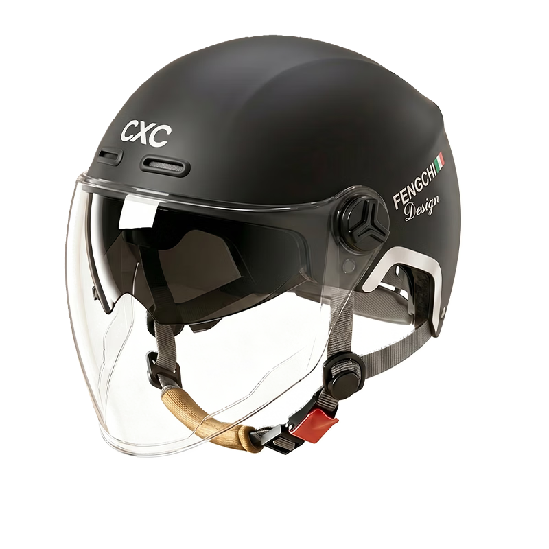 Che Xiaoping Motorcycle Helmet Electric Vehicle 3C Certified Safety Helmet Summer Sun Protection Dual Lens Adjustable Black Unisex