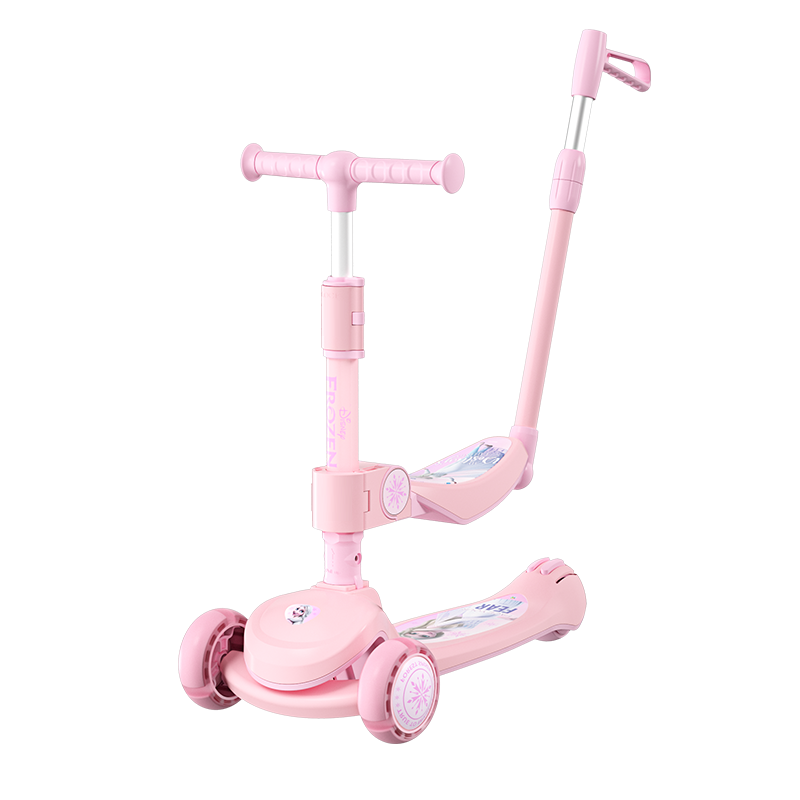 Disney Children's Scooter, Rideable And Pushable, Three-In Multifunctional Walker, Flashing Lights, Foldable, Height Adjustable, Gift for Kids