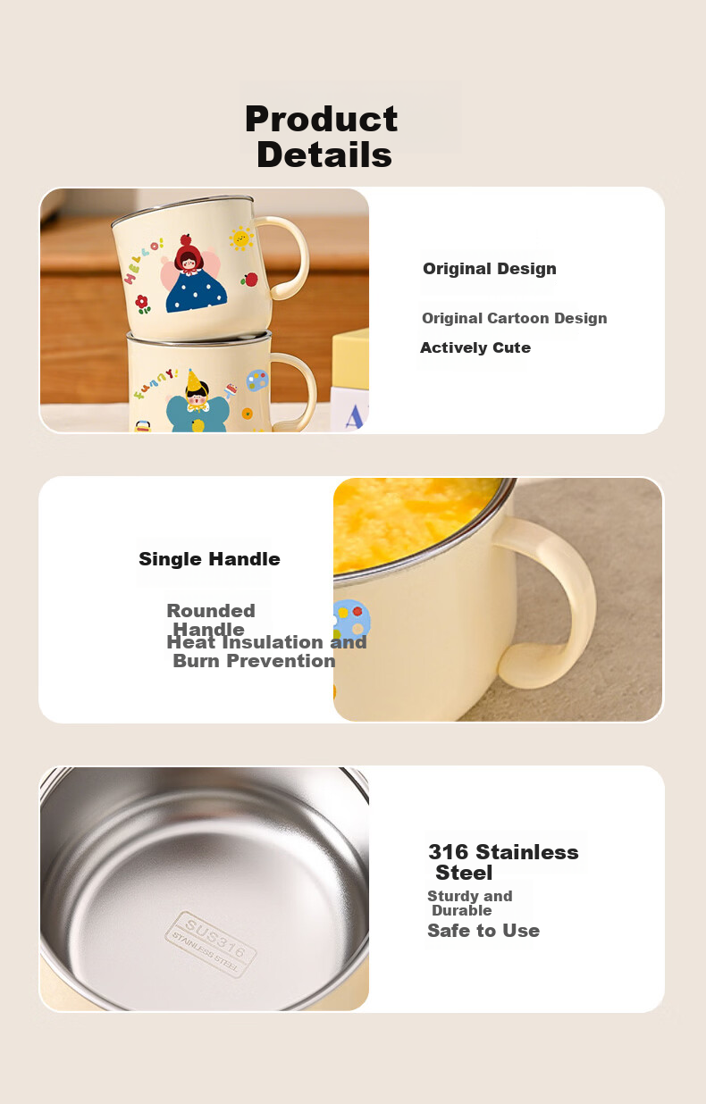 Baoshi 316 Stainless Steel Water Mug Coffee Cup Children's Training Milk Cup Office Drink 250ml Red 7