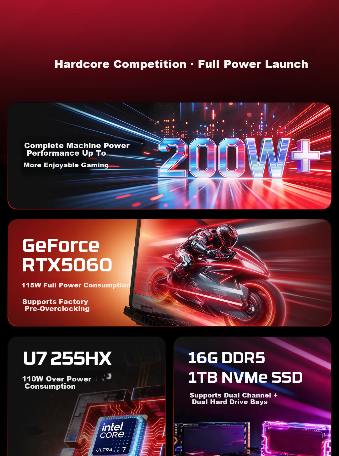 HP HyperX Shadow Elf PRO 16 Gaming Laptop U7-255HX RTX 5060 16GB 1TB QHD 240Hz 200W+ Power Consumption 2