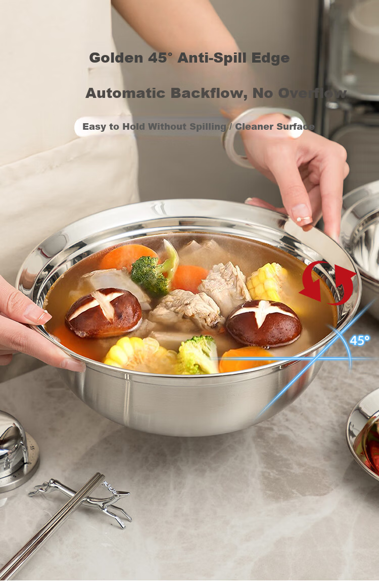 Banwu Life 316 Stainless Steel Food Grade Soup Bowl 20cm Large Steaming Bowl Household Rice Bowl Salad Bowl Noodle Bowl 7