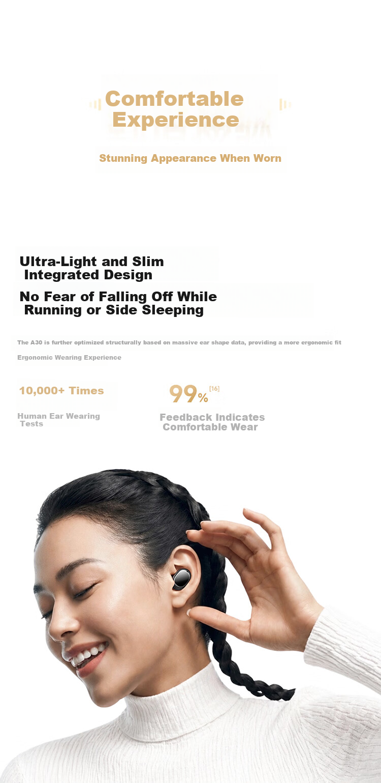 QCY [Major New Product] A30 Wireless Bluetooth Bean-Shaped In-Ear Active Noise Cancelling -60dB Sports Earphones with Adaptive Wind Noise Reduction, Call Noise Cancellation, Long Battery Life, Desert Gold 8