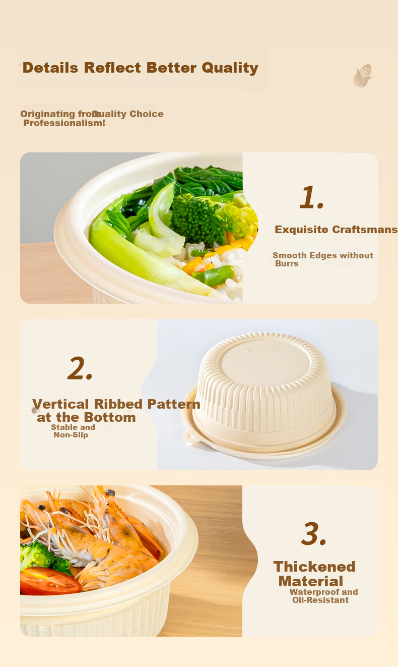 Temeiju Corn Starch Disposable Round Soup Bowl 450ml with Lid Food Grade Tableware 30 Sets 8