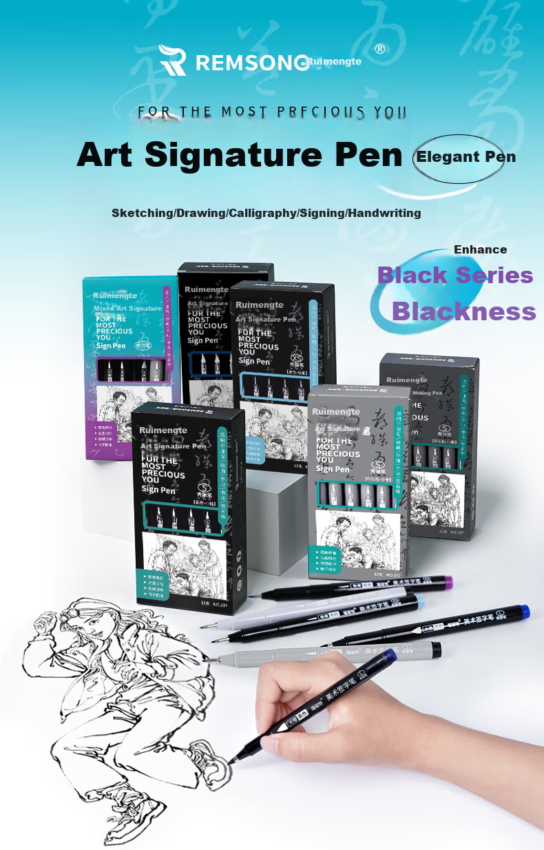 Ruimengte Xiuli Pen Black and Gray Sketching Fine Liner Pen for Beginners Calligraphy Signature Journal Light Gray Small Regular Script Pen 1 Piece 1