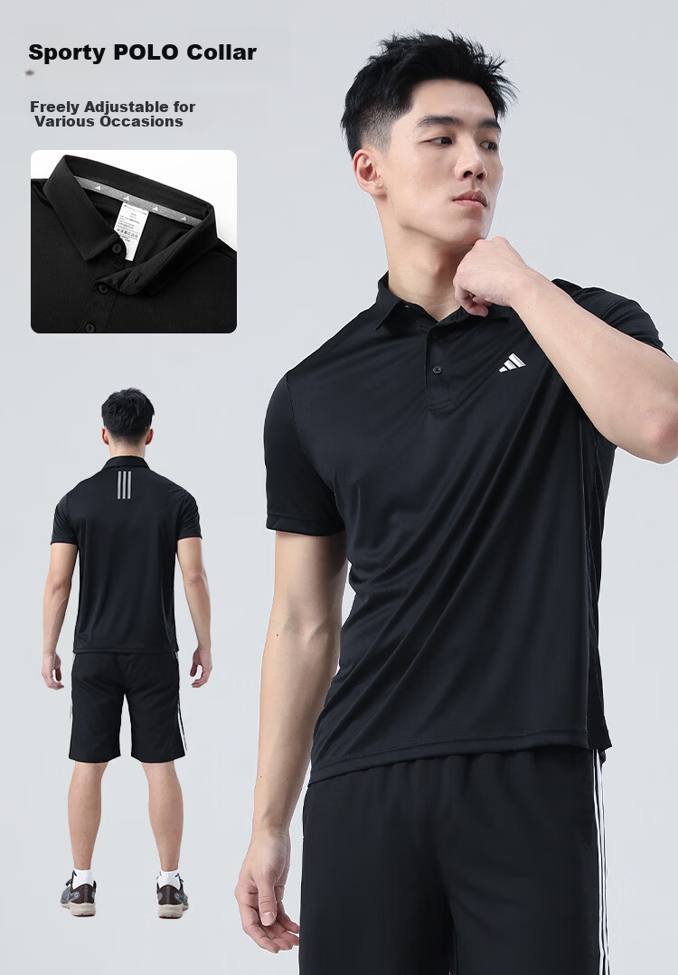 Adidas Men's Short-Sleeve Polo Shirt, Summer New Quick-Dry T-Shirt, Business Golf Collared Casual Sports Training Top 4