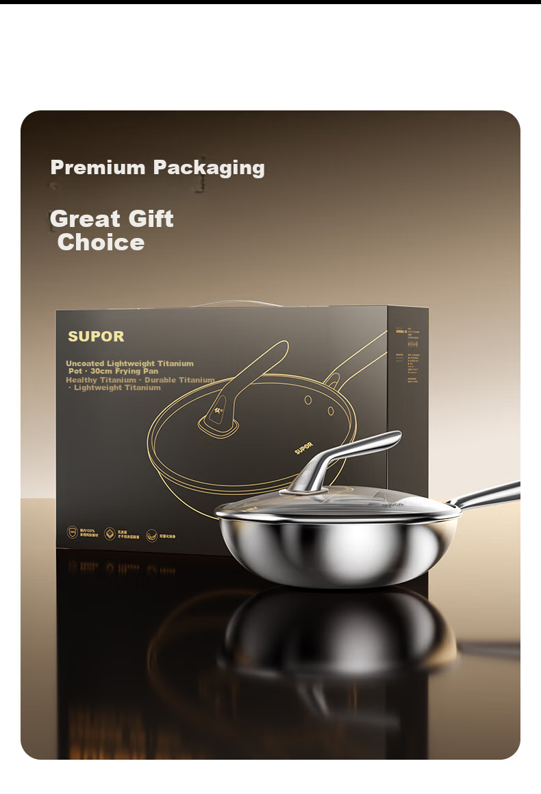 SUPOR Pure Titanium Wok 2nd Generation Non-Coated Healthy Non-Stick Titanium Pan Household Cooking Pot Annual New Release 36