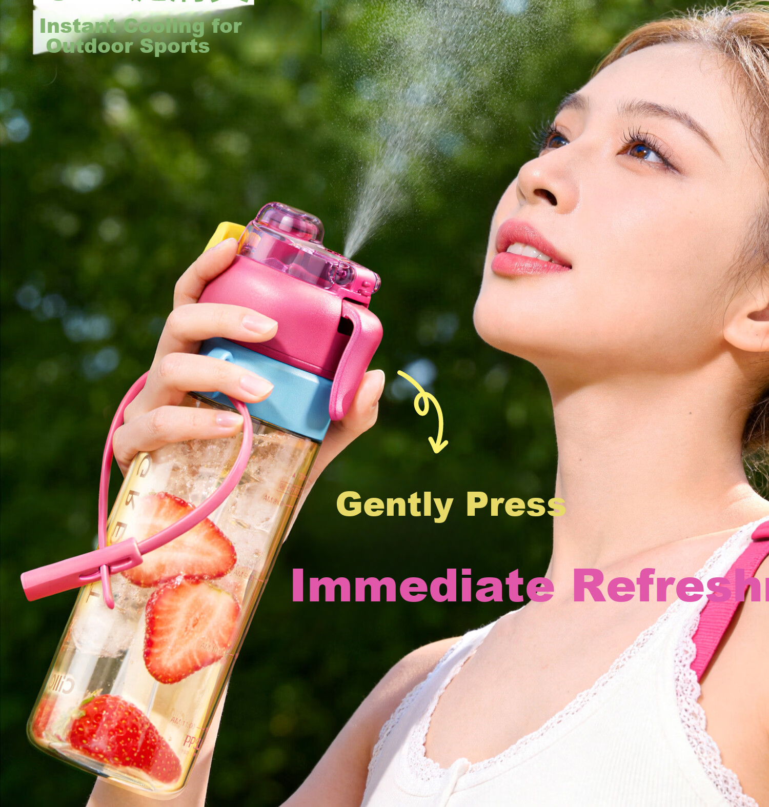 Cille Cooling Mist Hydration Bottle Summer Running Fitness Sports Water Bottle Outdoor Cycling Large Capacity Portable Hiking 16