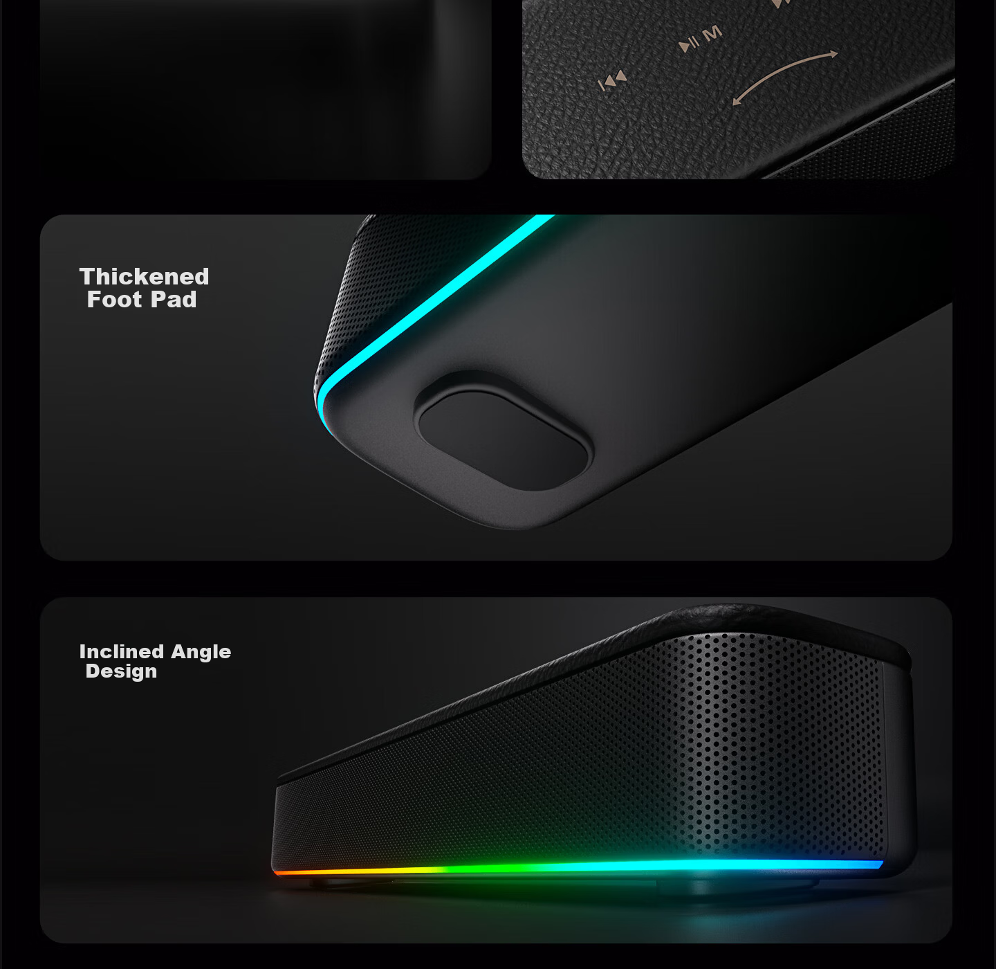 HP Konggu Bluetooth Wired Desktop Computer Subwoofer Touch RGB Gaming Soundbar Black 19