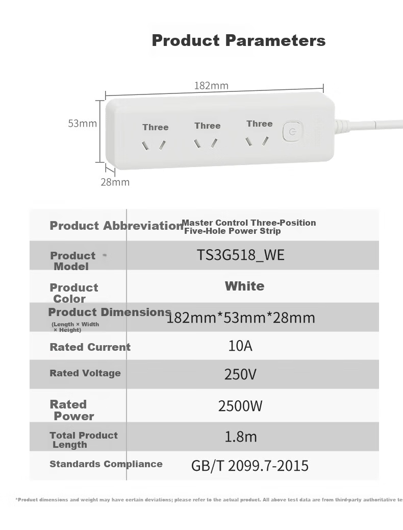 Schneider New National Standard Safety Power Strip, Socket/power Strip/outlet Strip, 6 Outlets with Master Switch, Total Length 1.8 Meters, A+C 20W 8