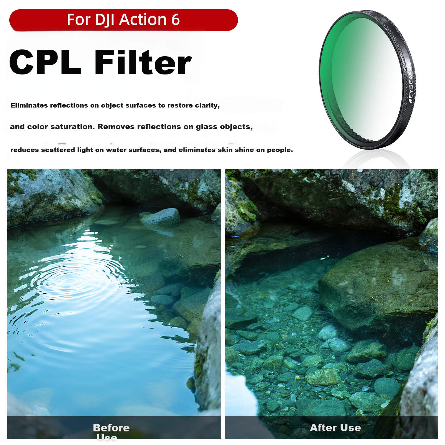 REYGEAK DJI Action 6 Filter CPL Polarizing Lens for Sports Camera