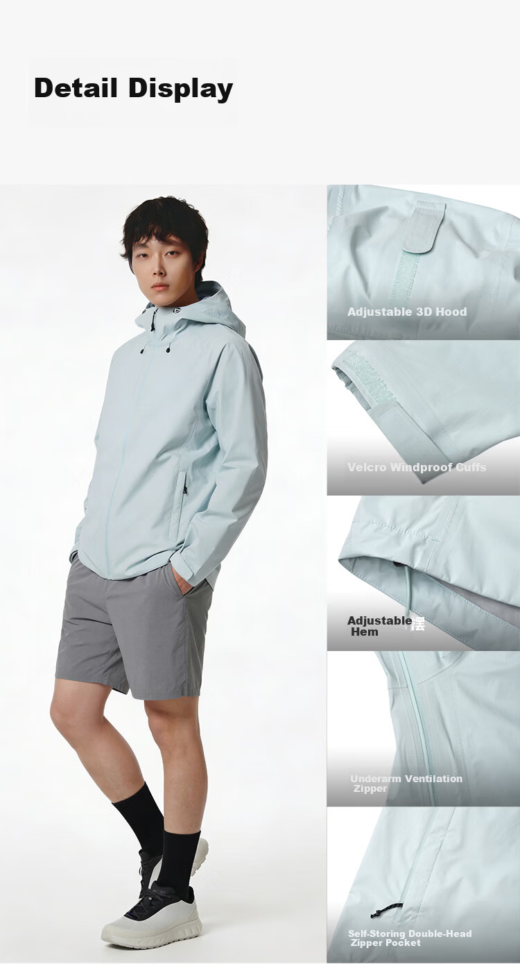 JD Jingzao Ultra-Light Waterproof Rainstorm Level Packable Portable Outdoor Commuter Jacket Unisex Mountain Mist Green M 16