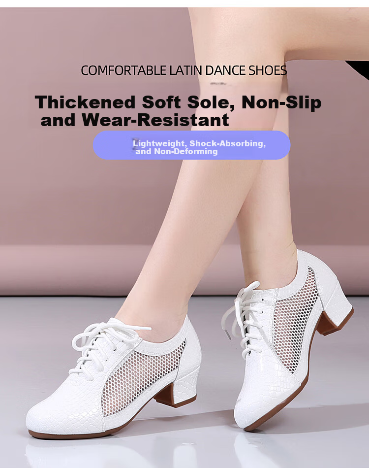 Teslita Mesh Breathable Summer Women's Genuine Leather Latin Dance Square Dance Mid Heel Versatile Casual Outdoor Non-Slip Dance Shoes 2