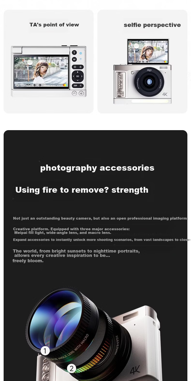 Patriot D9/E9PRO Flip Screen Selfie Student Digital Camera Birthday Gift for Girls Entry-Level Campus HD Travel Alternative CCD White 128GB Children's Day Gift 13