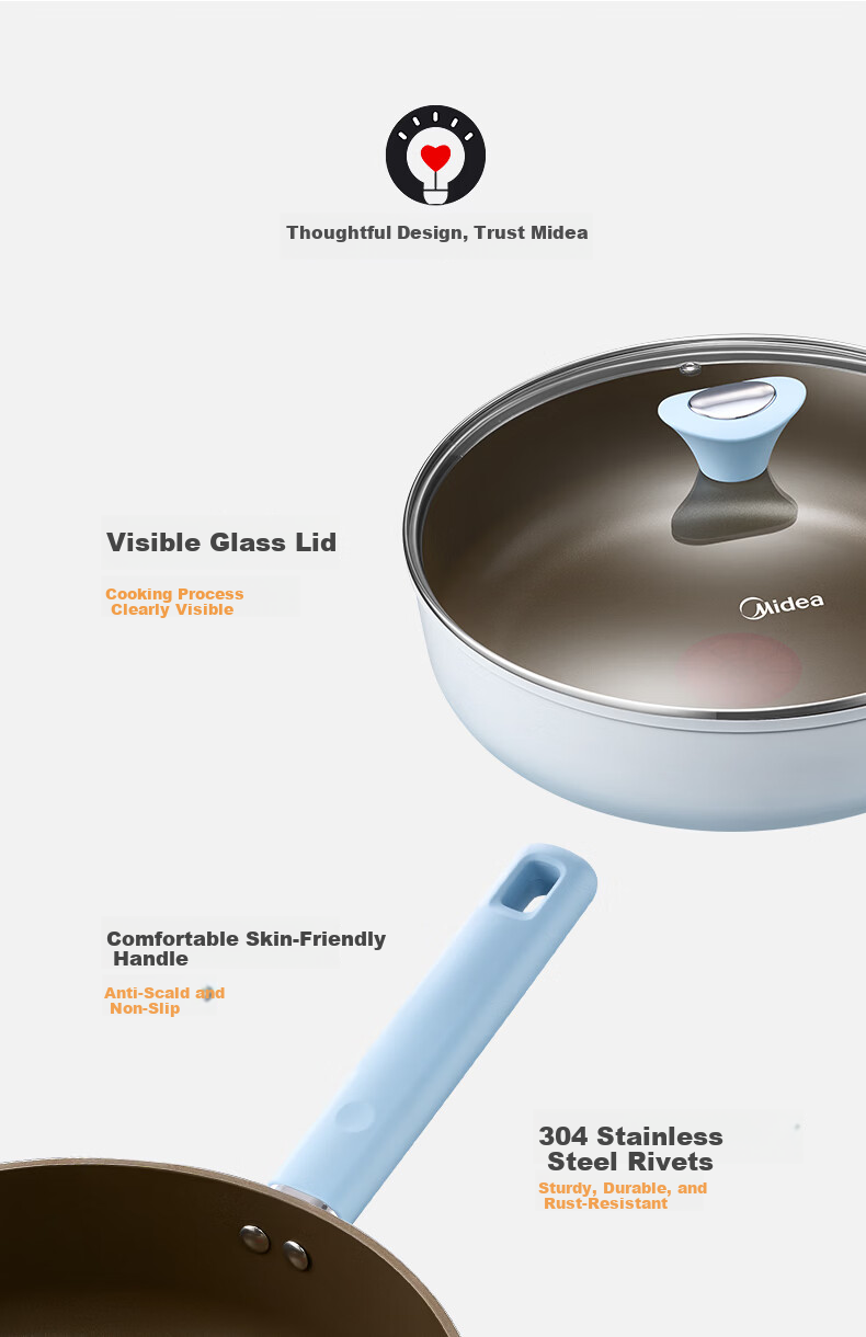 Midea Non-Stick Frying Pan, Deep Skillet, Titanium Grade Non-Stick, Spark-Free, Oil-Gathering, Steak Frying, Egg Frying, Suitable for Gas And Induction Cooktops 19