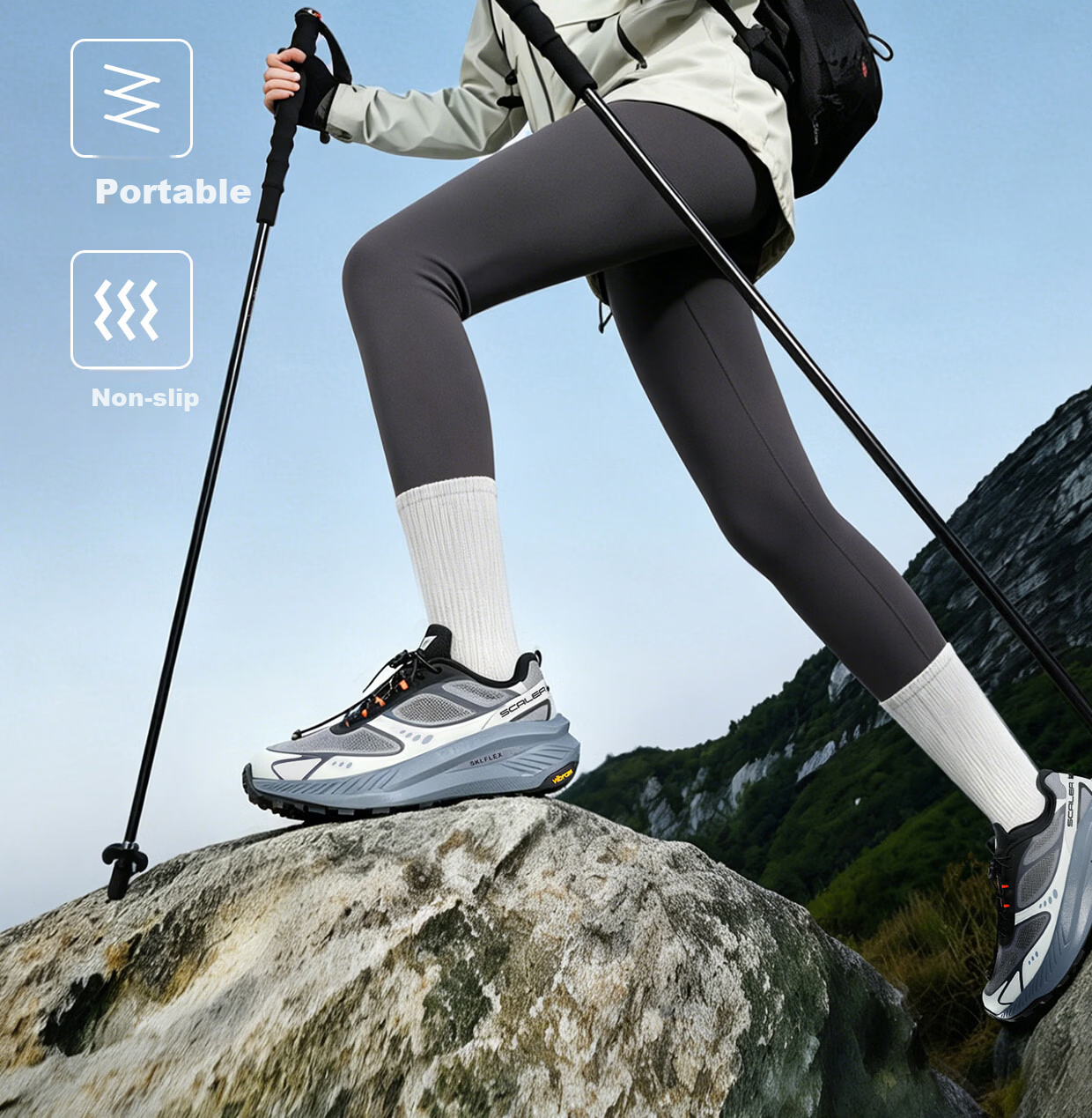 SCALER 【Hiking LOCK】 Lightweight Carbon Fiber Outdoor Trekking Pole Professional Trail Running Hiking Folding Walking Stick Cane 1