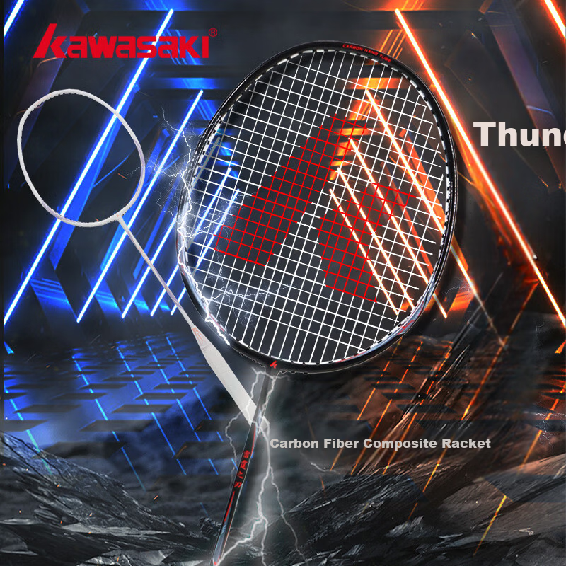 KAWASAKI Thunder Blade Badminton Racket High Cost-Performance Durable Entry-Level Single Racket [Black and Red]