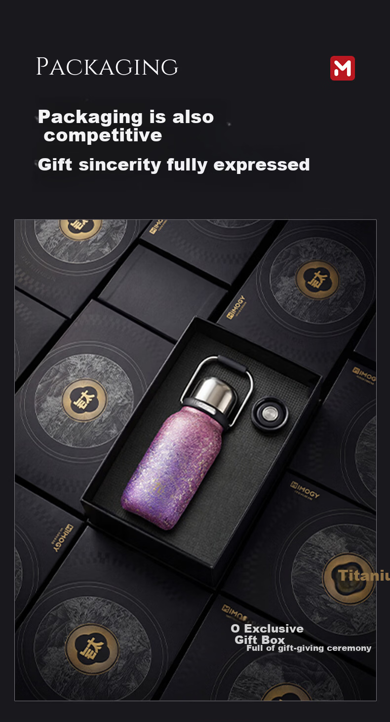 IMOGY Pure Titanium Insulated Mug Women's Holiday Gift Coffee Cup High-Value Large Capacity Magnetic Lid Water Bottle with Handle 13