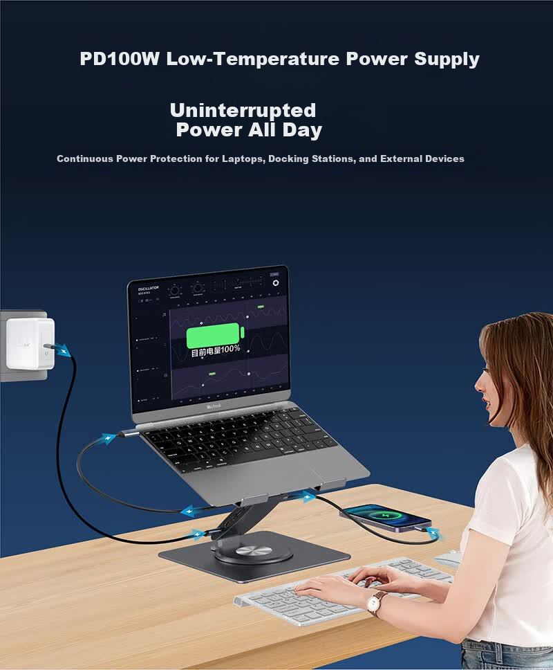Hanzichen Laptop Stand with 8-Port Type-C Docking Station, Type-C 3.0 USB 3.0 Data Transfer, Foldable Adjustable Vertical Laptop Stand with Cooling Fan 7