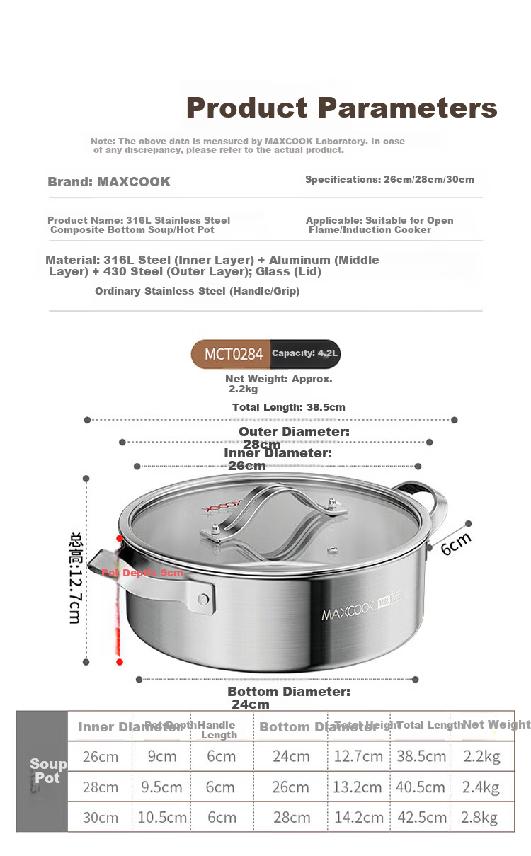 MAXCOOK 316L Stainless Steel 28cm Triple-Layer Mandarinfish Hot Pot with Lid Compatible with Gas and Induction Cookers MCT4015 10
