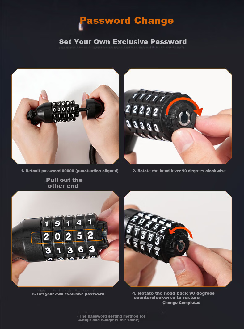 Huangchi Bicycle Lock [125cm Extended Anti-Theft] Four-Digit Combination Lock Uncuttable for Electric Bikes and Glass Doors 19