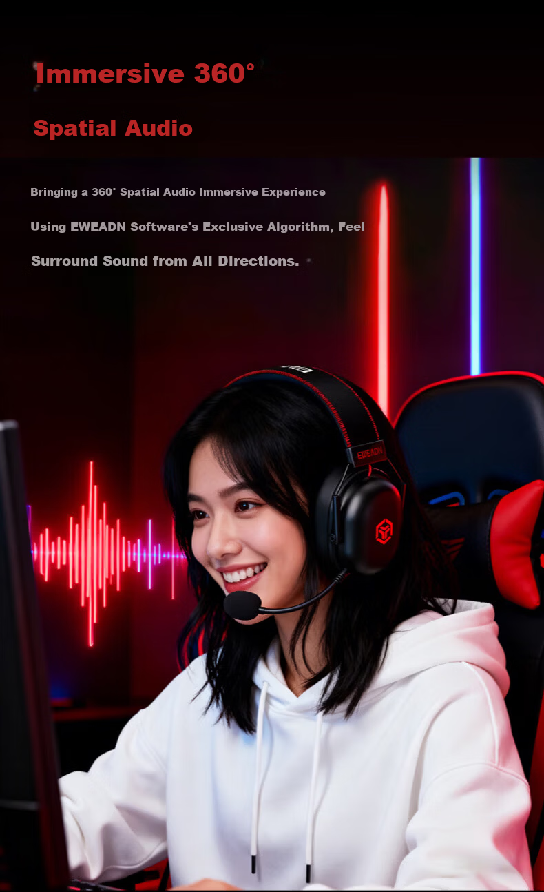 EWEADN VX01S Wireless Bluetooth Four-Mode Wired Gaming Headset Over-Ear 7.1 Surround Sound PC Esports Headphones for FPS Games 9