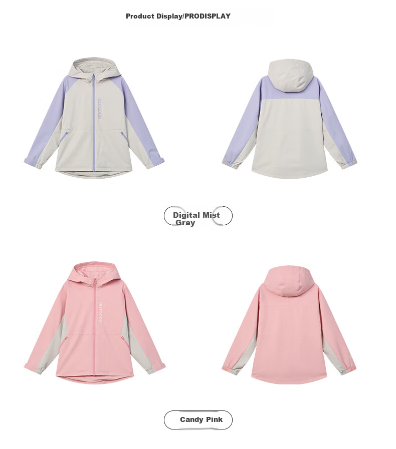 ERKE Kids Girls Hooded Thickened Zipper Windbreaker Jacket Candy Pink 130 20