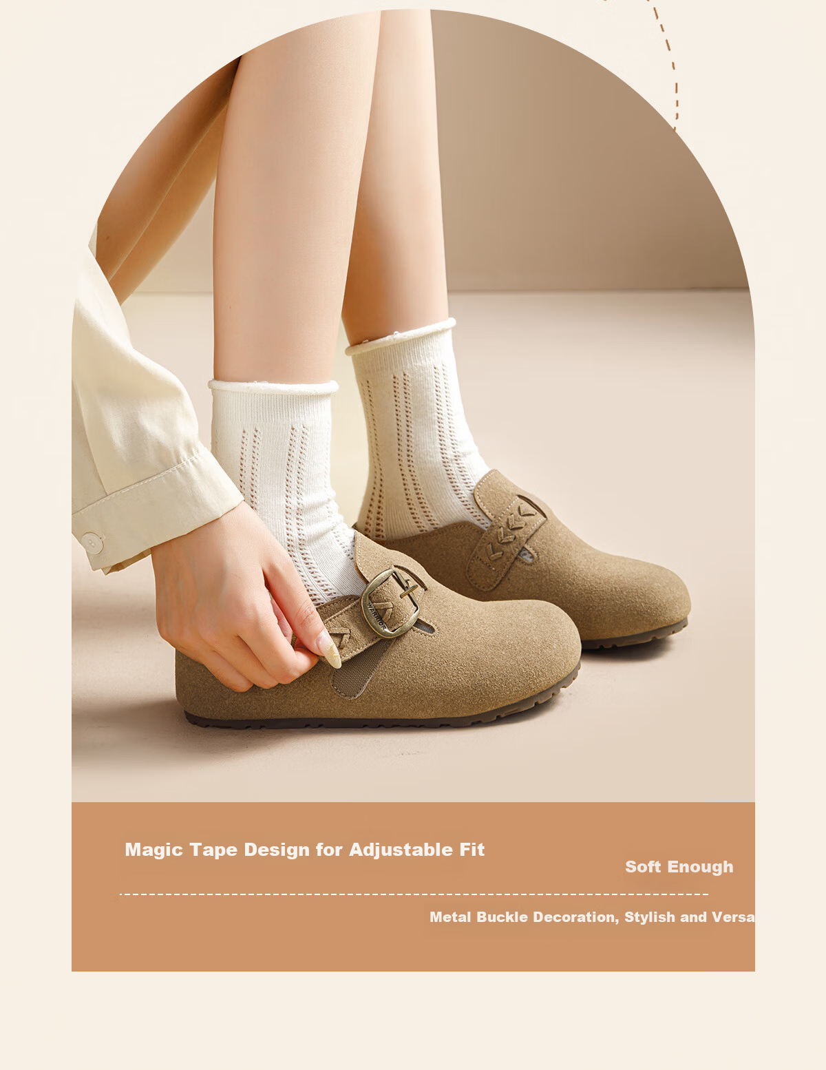 Warrior Thick Sole Birkenstock Women's New Autumn Winter Popular Height Increasing Slip-On Closed Toe Half Slippers Camel Color Size 38 3