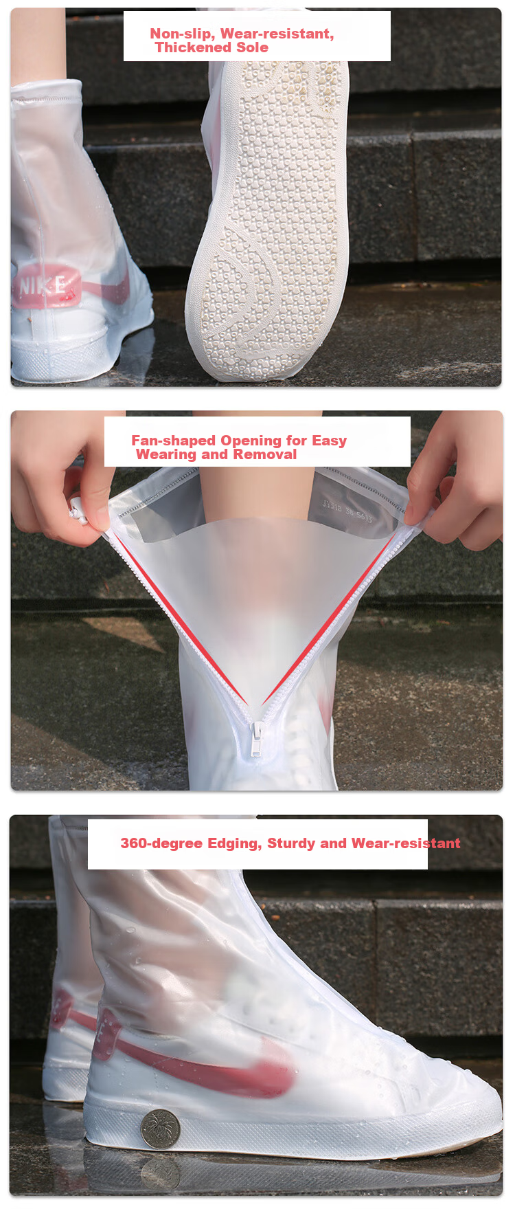 Travel Jiajialin Waterproof Shoe Covers Unisex Thickened Sole Rain Shoe Covers Non-slip Rain Boot Covers Flat White Size 36-39 2