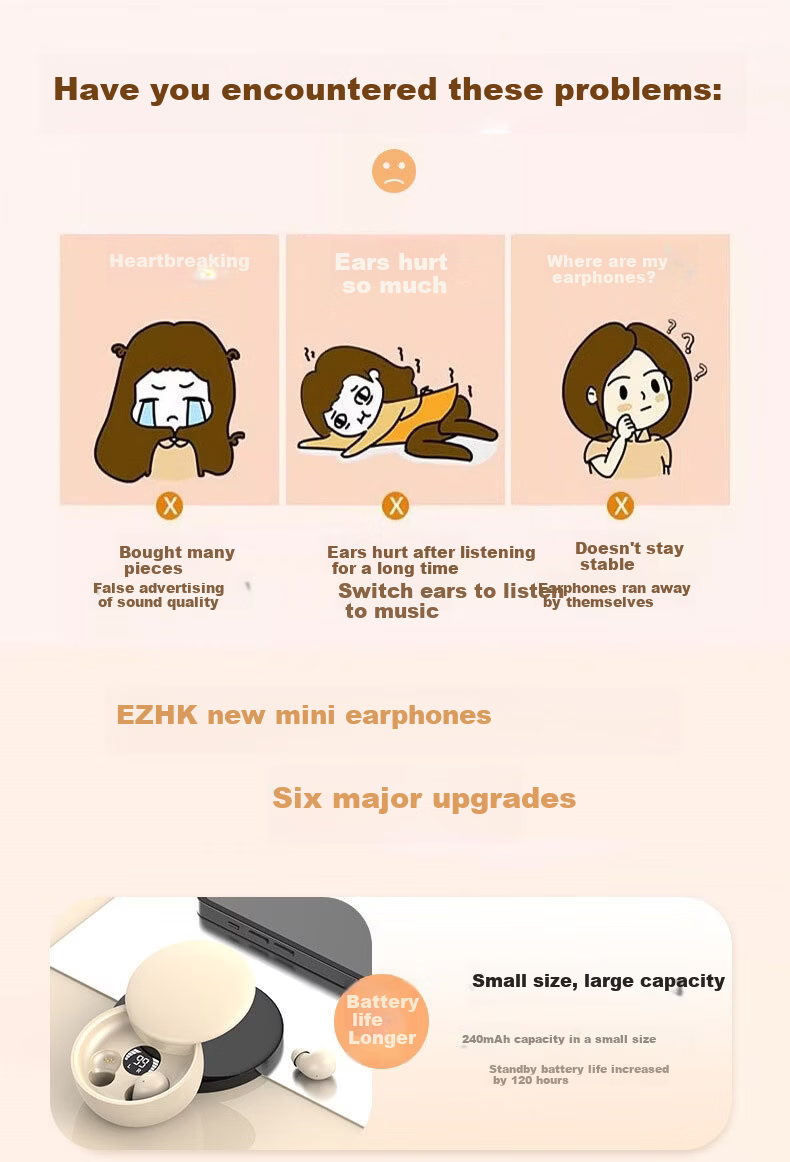 EZHK Mini Bluetooth Earbuds Invisible Hidden Work Earphones Ultra-Compact In-Ear 2mm Design for Discreet Use 3