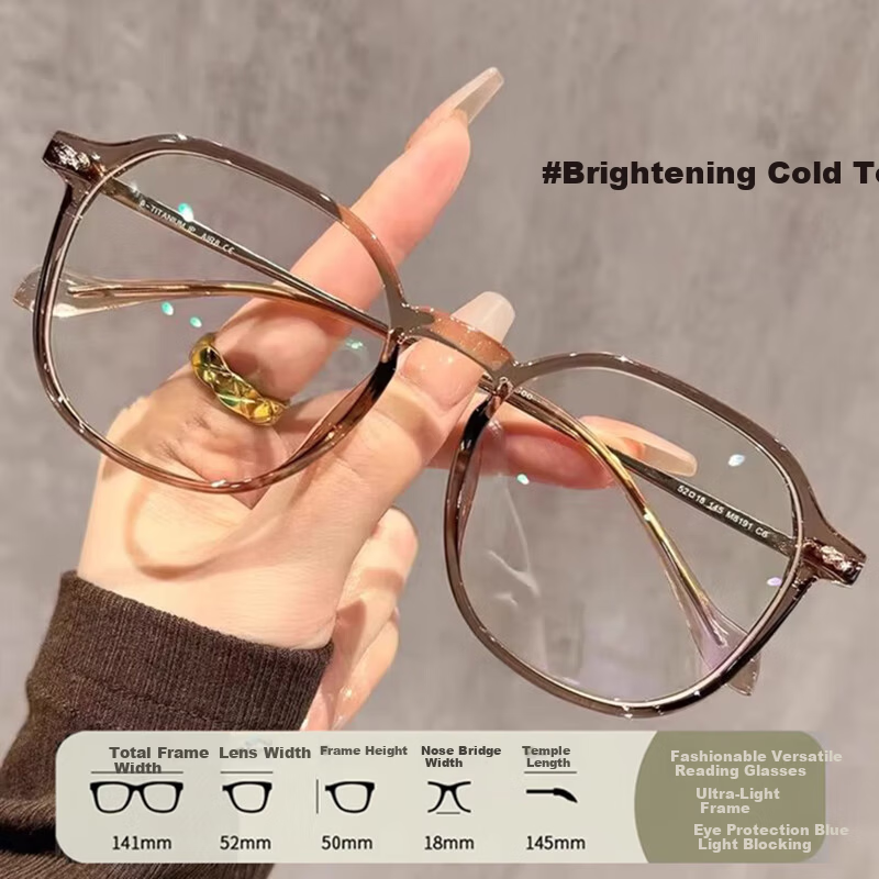 Mumujian Fashion Large Frame Blue Light Blocking Reading Glasses for Women Ultra-Light Stylish Cool Tea Color Premium Presbyopic Glasses