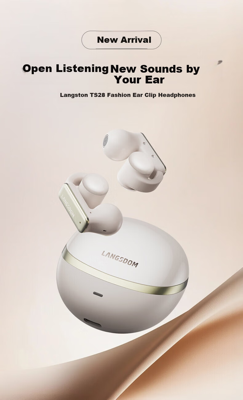 Langston Bluetooth Earphones TS28 Bone Conduction Clip-On Wireless Open-Ear Non-In-Ear Beige 1