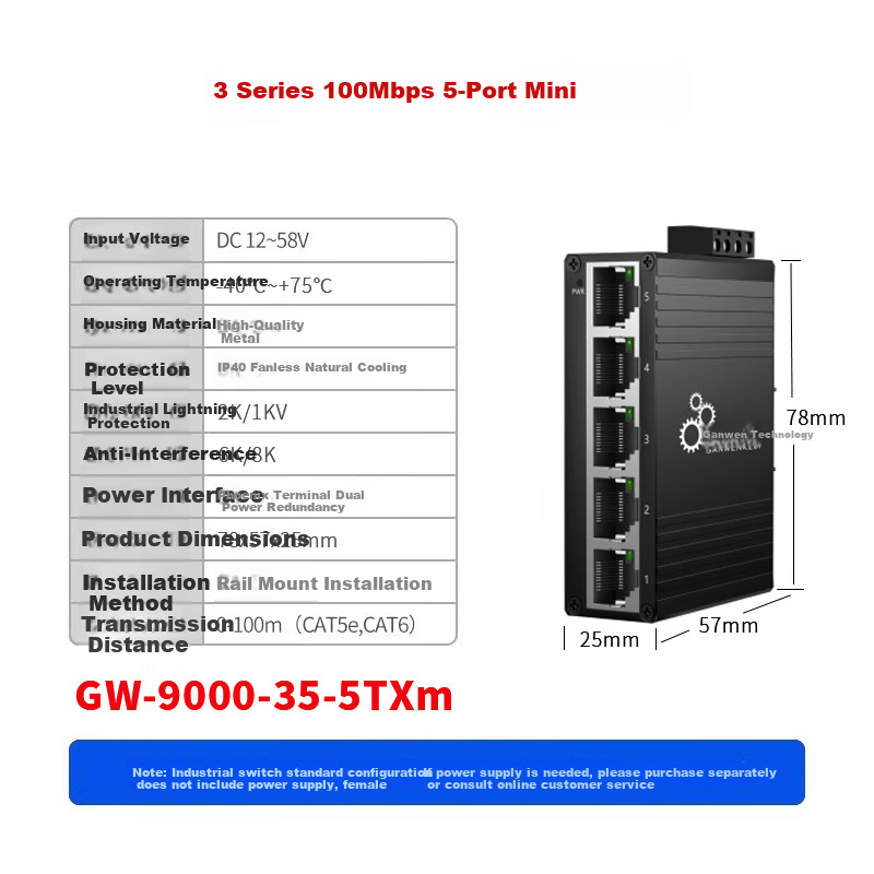 Ganwen Technology Industrial Grade DIN Rail POE Fiber Optic Ring Managed SFP Ports 4/5/8/16 Port 100Mbps Gigabit VLAN Ethernet Switch