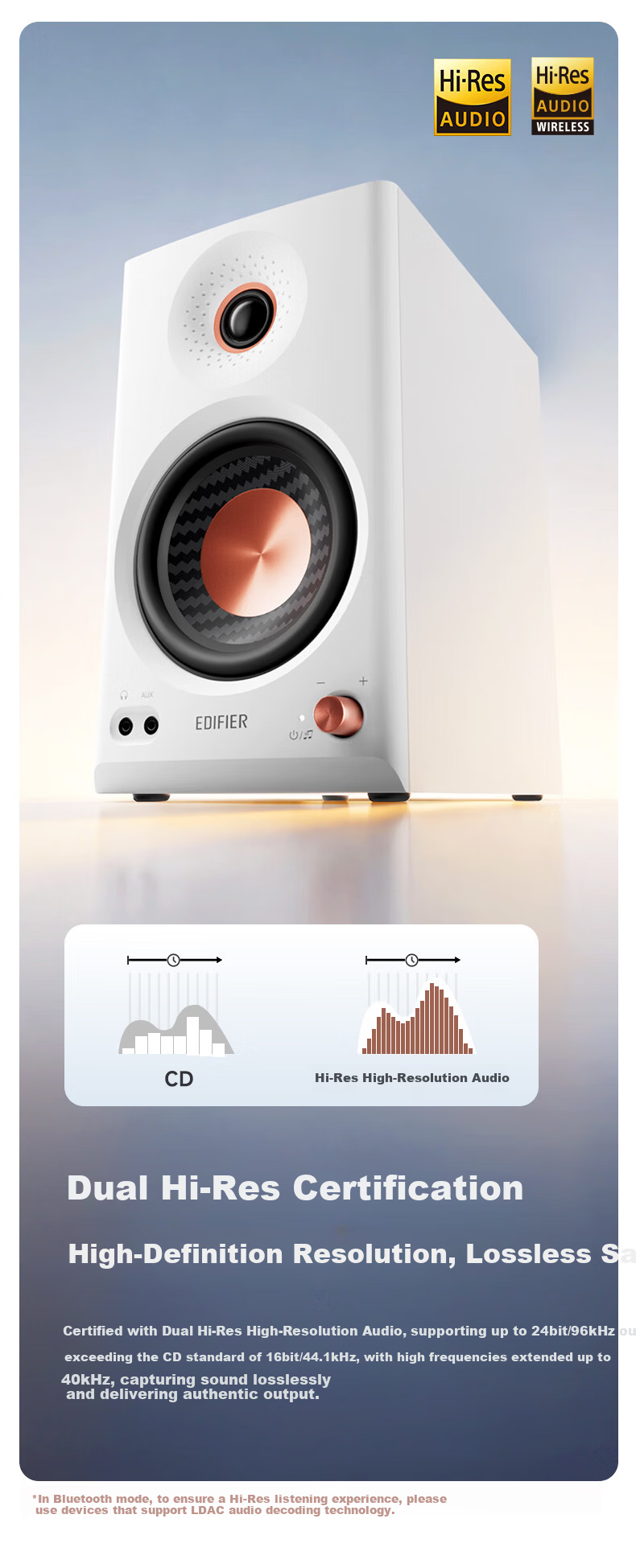 EDIFIER [2026 New Product] MR4BT Wireless Bluetooth Monitor Speaker, High-Fidelity HIFI Sound Quality, Computer And TV Audio System, Desktop Speaker, Dual Gold Certification, White 6