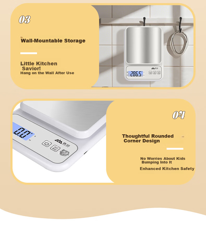 Xiangshan Electronic Kitchen Scale 0.1g Precision Baking Scale Stainless Steel Large Platform 6kg Rechargeable 11